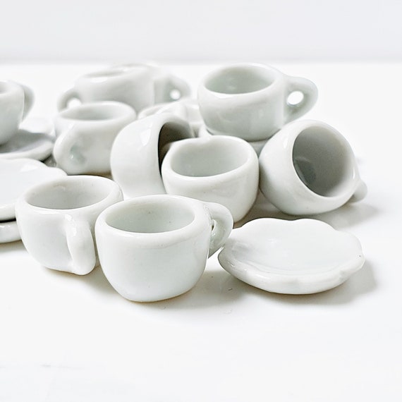 10 White Coffee Cup Dollhouse Miniatures Ceramic Kitchenware 