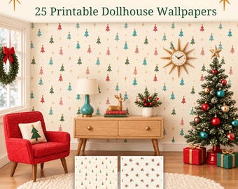 Vintage Retro Christmas Printable Dollhouse Wallpaper : 1950's Atomic Miniature Wall Decor (Digital Download)