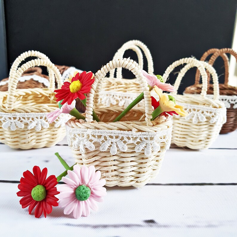 Dollhouse Miniatures Handmade Wicker Basket for Doll House Groceries Flowers Floral Fairy Garden Supply Decoration Project idea Gifts ideas 