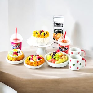 Decorative Miniature Bakery Set – 1:12 Scale Handmade Pastries, Cake, and Drinks for Dollhouse Decorating, Unique miniatur, mini decoration
