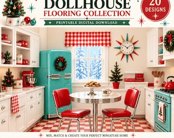 Retro Christmas Printable Dollhouse Flooring : 20 Vintage Christmas Miniature Designs (Digital Download)