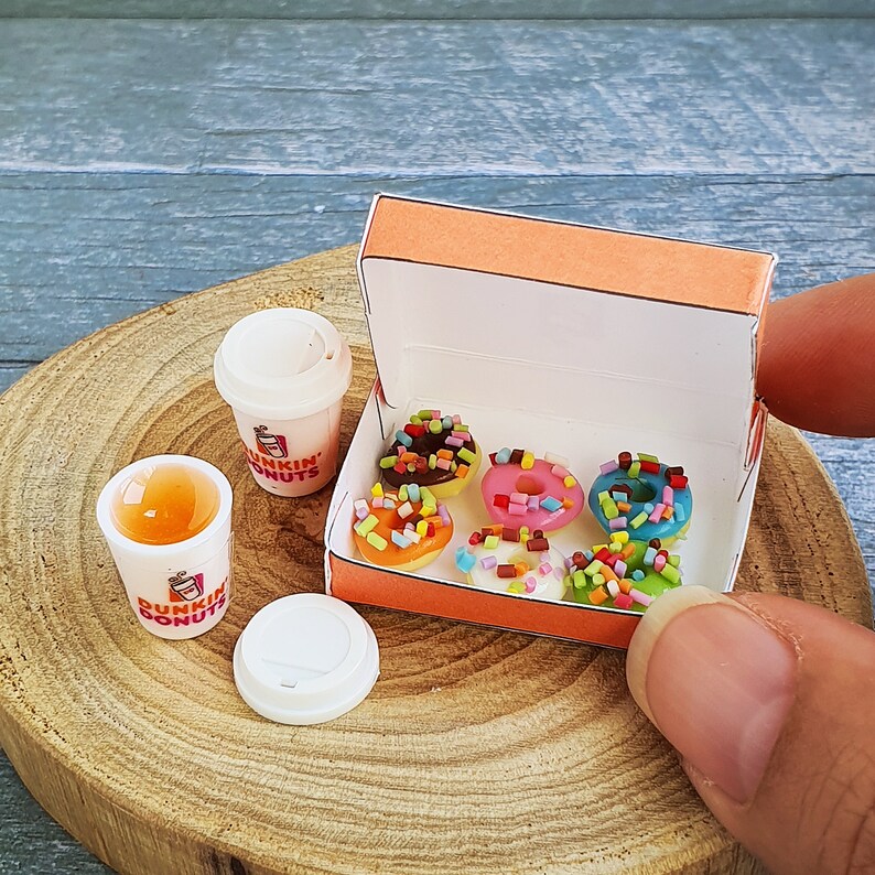6x Doughnuts Dunkin Donuts Hot Coffee Cup in Box Dollhouse | Etsy