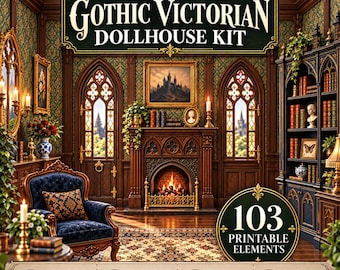 Victorian Dollhouse Room Interior Kit : Gothic Miniature Wallpaper Furniture Printable (PDF Download)