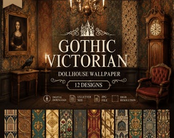 Printable Dollhouse Wallpaper : Gothic Victorian Miniature Halloween Wall Decor (Digital Download)