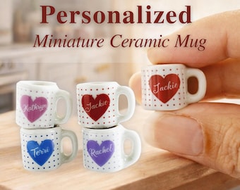 Miniatuur keramische mok aangepaste naam gepersonaliseerd cadeau 1:12 poppenhuis keukendecor