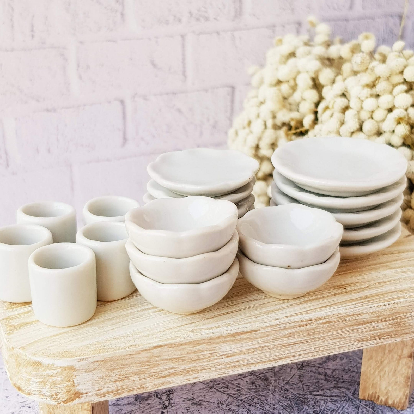 Dollhouse Miniatures Ceramic Tableware Dish Bowl Plate Cup Set Etsy