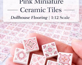 Miniaturowe płytki ceramiczne: różowe, zabytkowe akcesoria podłogowe do domku dla lalek (zestaw 20 sztuk)