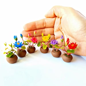 Miniature Lotus Flower Pot: Polymer Clay Dollhouse Fairy Garden Decor