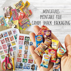 58 Style DIY Miniatures Snack Candy Chocolate Potato Chip Packaging PRINTABLE File DOWNLOAD Digital File ,Digital Prints ,Digital Download