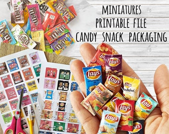 58 Style DIY Miniatures Snack Candy Chocolate Potato Chip Packaging PRINTABLE File DOWNLOAD Digital File ,Digital Prints ,Digital Download