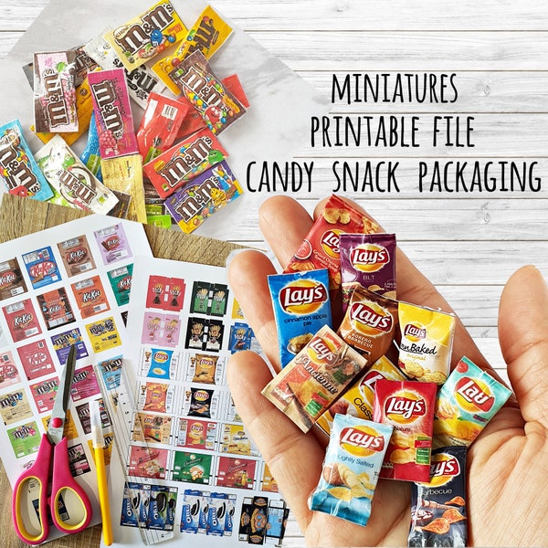 58 Style DIY Miniatures Snack Candy Chocolate Potato Chip Packaging PRINTABLE File DOWNLOAD Digital File ,Digital Prints ,Digital Download