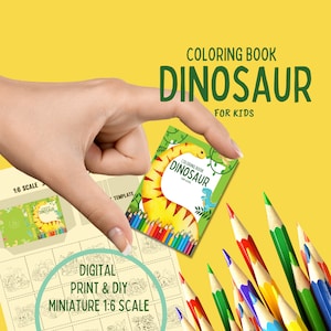 Miniatures Dinosaur Coloring Book Set 1:6 Scale ,Instant Download printable ,Collectibles ,Dollhouse ,Diorama ,DIY ,Digital Prints