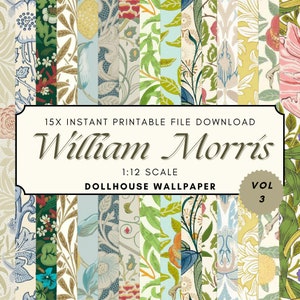 15x Printable Dollhouse decorating 1:12 Scale Wallpaper Digital Download, William Morris Antique Victorian Craft Papers, DIY, miniatur, tini