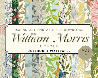 Dollhouse Wallpaper Printable - 15 Style William Morris Antique Victorian Craft Papers PDF Download