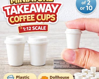 Miniature Takeaway Coffee Cups 1:12 Scale Plastic Cups Dollhouse Miniatures Set