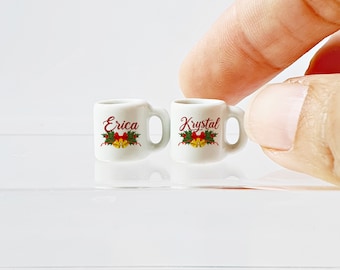 Gepersonaliseerde miniatuurmok set van 2 paar aangepaste naam 1:12 poppenhuis klein cadeau
