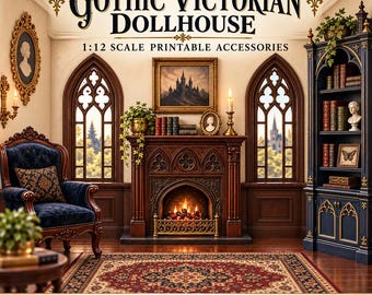 Gothic Victorian Dollhouse Furniture Printable  : Halloween Miniature Room Interior Decor (PDF Download)