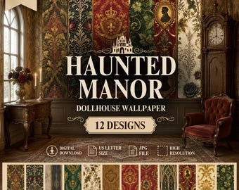 Printable Dollhouse Wallpaper : Victorian Gothic Paper Crafts Wall Decor (Digital Download)