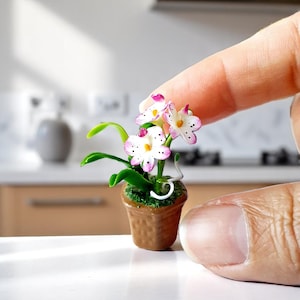 Miniature Pink Orchid in Ceramic Pot: Dollhouse Fairy Garden Decor