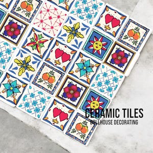 Handcrafted Spanish Talavera Miniature Ceramic Tile Set: Dollhouse Decor