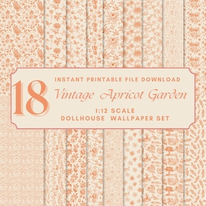 Vintage Dollhouse Wallpaper Set | 1:12 Scale Printable Miniature Wallpaper | Apricot Floral Patterns for DIYED, Dollhouse Decorating
