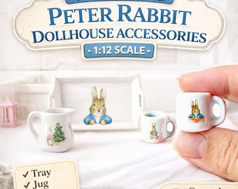Miniature Ceramic Bunny Mugs Set : Easter Rabbit Dollhouse Kitchen Decorating