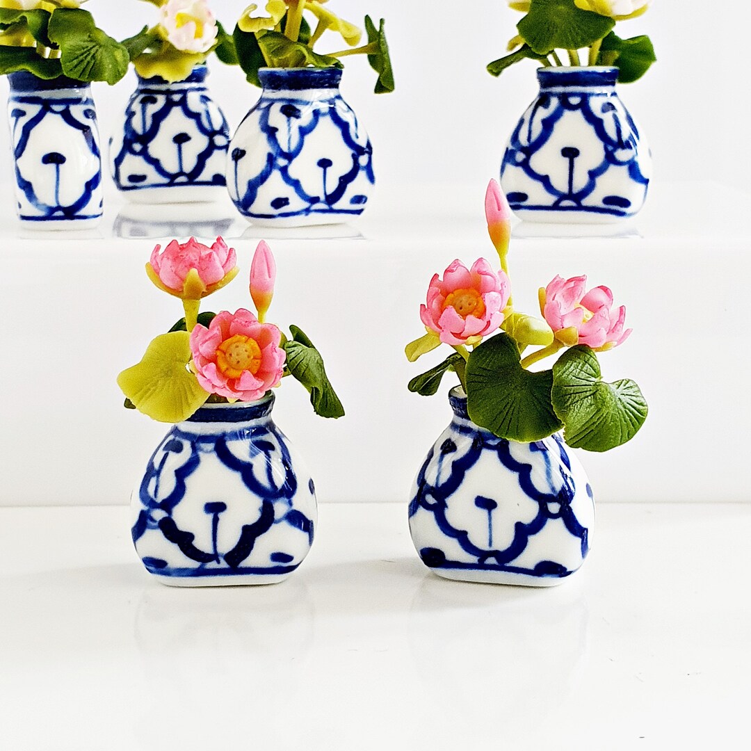 Handmade Miniatures Pink Lotus Flowers Ceramic Vase Hand Etsy