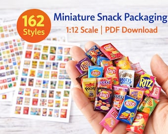 Miniature Snack Packaging Printable 1:12 Scale Dollhouse Miniatures Food Candy Wrapper (PDF Download)