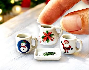 ミニチュアクリスマス陶器マグカップ – ドールハウスホリデー