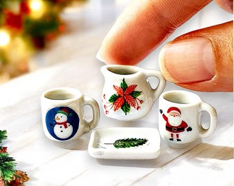 プレネール 湯のみ マグカップ 皿 ミニタオル フィギュア まとめ売り ミニチュアクリスマス陶器マグカップ – ドールハウスホリデー