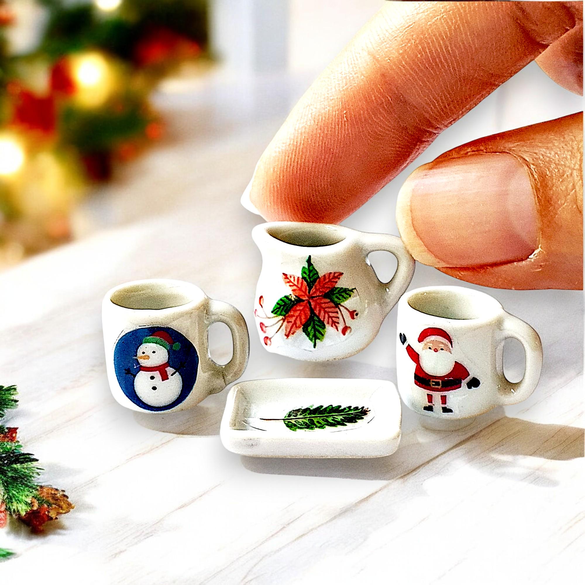 ミニチュアクリスマス陶器マグカップ – ドールハウスホリデー