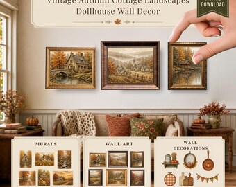 Cottage Landscape Miniature Wall Art Printable : Autumn Fall Dollhouse Wall Decor (Digital Download)