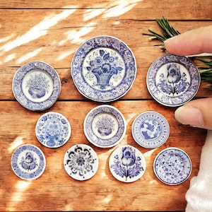 Dekorative Miniaturen Keramik Blue Willow Delft Teller - Handgefertigte Vintage-Stil Wandkunst & Küchendekoration, Puppenhausdekoration