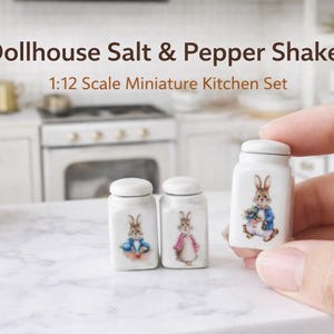 Miniature Ceramic Jar Bunny Set: Easter Dollhouse Kitchen Decor