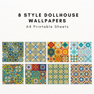 8 Style Dollhouse Miniatures Wallpaper Floor Tile Patterns A4 Printable ...