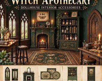 Witch Apothecary Printable Dollhouse Furniture : Gothic Miniature Room Decor (PDF Download)
