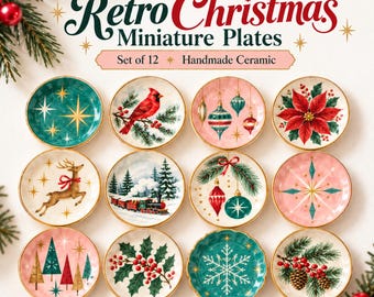 Miniature Ceramic Plates : 1950s Retro Christmas Dollhouse Decor
