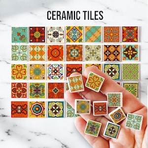 Decorative Miniature Mexican Talavera Mediterranean Ceramic Tiles for Dollhouse Decorating, 1:12 Scale  DIY Miniatur Set 28 Pcs