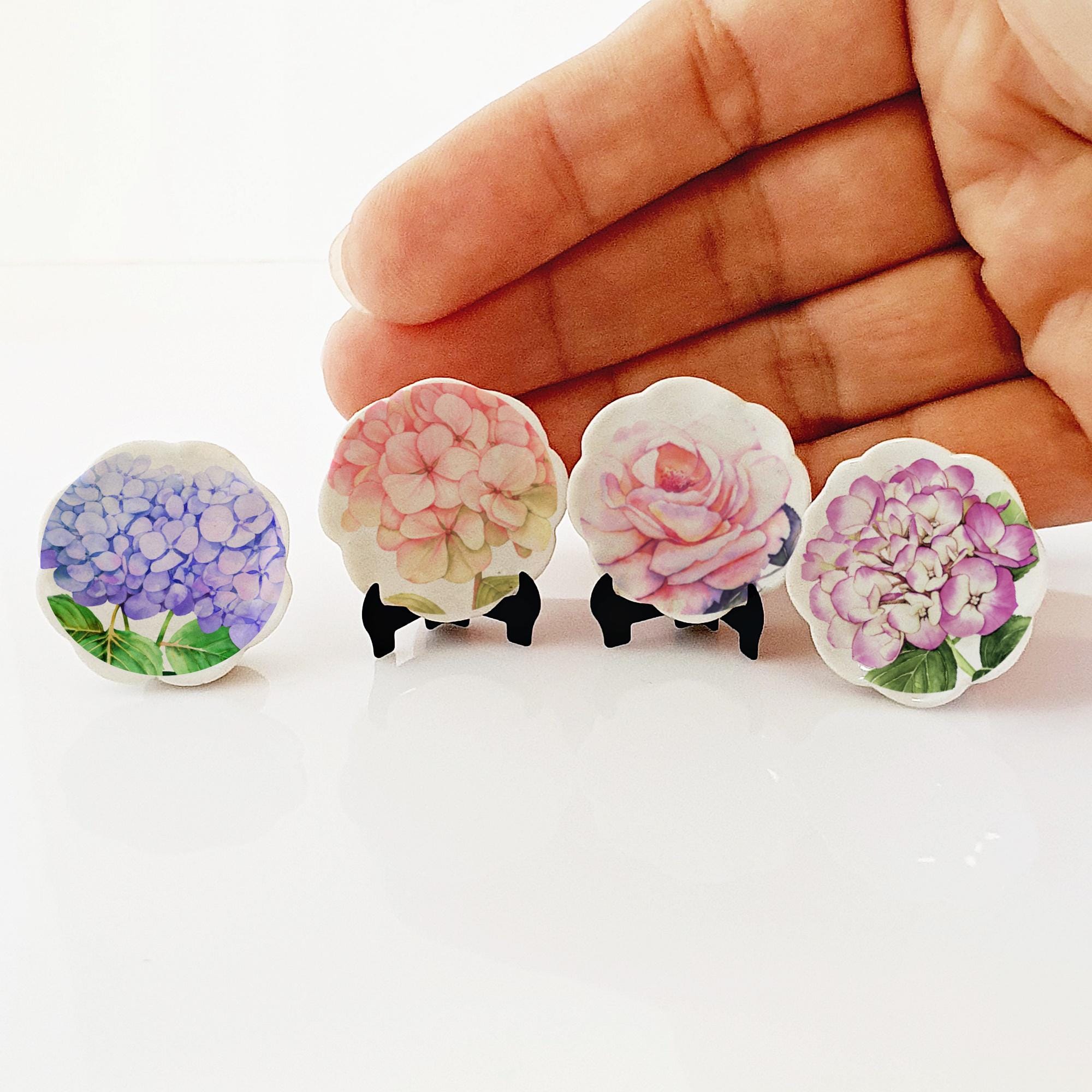 ミニチュア花柄陶器プレート：ドールハウスキッチンデコレーション（4 