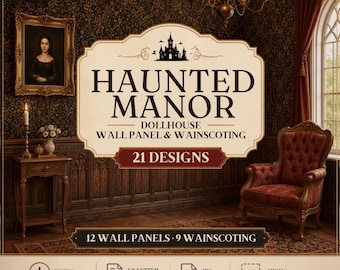 Printable Dollhouse Wallpaper : Haunted Manor Gothic Victorian Miniature Halloween Wall Decor (Digital Download)