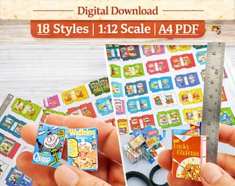 Miniature Cereal Boxes Printable : Dollhouse Food Packaging PDF (Digital Download)
