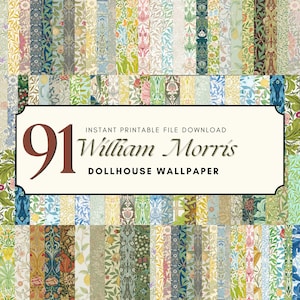 91x MEGA BUNDLE Carta da parati stampabile per la decorazione della casa delle bambole, download digitale, carte artigianali vittoriane vintage William Morris, decorazioni Art Nouveau