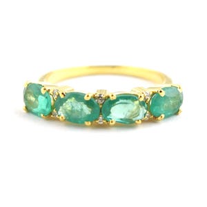 Natural Emerald Eternity Ring - 14k Yellow Gold Oval Ring - May Birthstone Ring - Real Diamond Stacking Ring - Wedding Engagement Ring