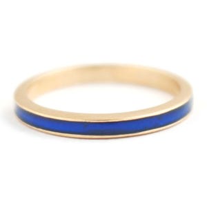 14k massief roségouden stapelring - blauw geëmailleerde bandring - 18k gouden ring - verlovingstrouwring voor haar - unisex ring cadeau-belofte ring
