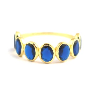 Blue Sapphire Stacking Ring - Natural Sapphire Bezel Ring - 14k Yellow Gold Ring - September Birthstone Ring - Wedding Ring - Promise Ring