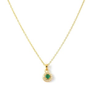 Emerald Diamond 14k Yellow Gold Pendant - Handmade Dainty Pendant Necklace - May Birthstone Pendant - Gift For Her - Gift For Mom