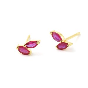 Natural Ruby Stud Earrings - 14k Yellow Gold - July Birthstone Studs For Her - Studs For Women - Minimalist Dainty Earrings - Birthday Gift