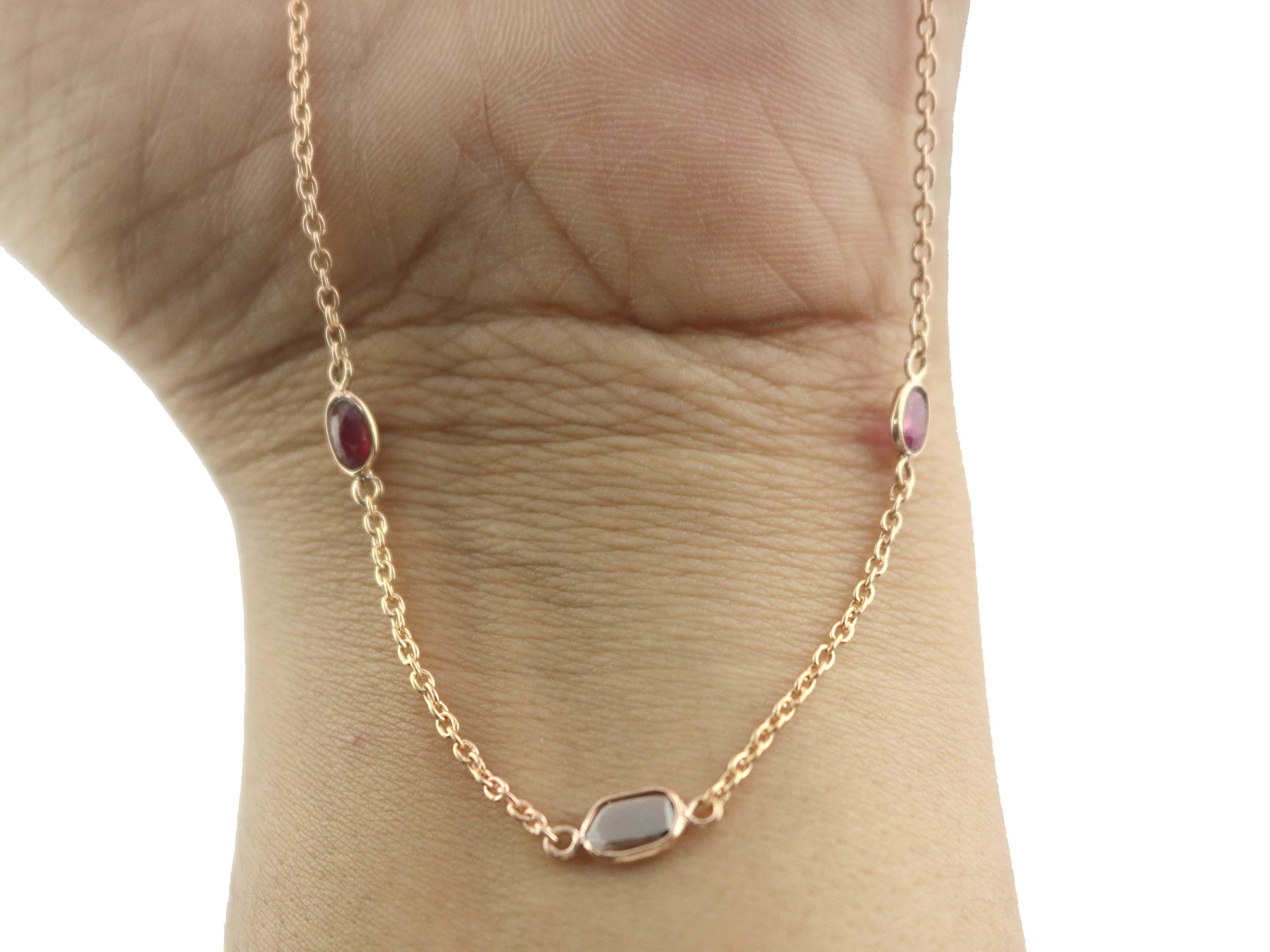 14k Rose Gold Ruby Diamond Station Necklace - July Birthstone - Etsy