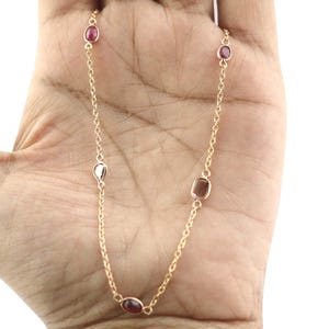 14k Rose Gold Ruby Diamond Station Necklace - July Birthstone - Etsy