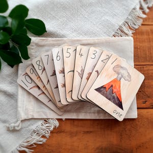 Cartões de memória de números, dinossauros, cartões de memória de madeira, atividade de contagem, recursos educacionais, brinquedos educativos, recursos para educação domiciliar